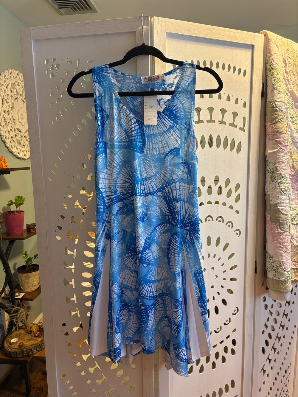 India Boutique Blue Shell-Print Swing Dress